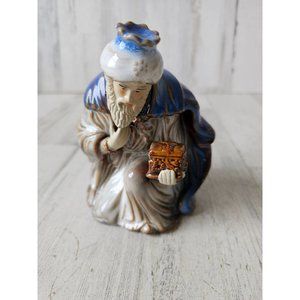Ceramic Wiseman Nativity blue Xmas religious decor large